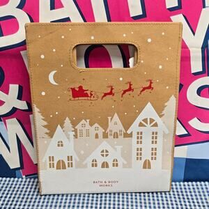 BBW Santa Reindeer Sleigh Starry Christmas Night Holiday Gift Bag Tote Present
